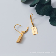 Shangjie OEM joyas Simple Sterling Silver Gold Plated Earrings Jewelry Fashion Women Ear Buckle Square Letter Pendant Earrings